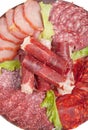 Plate with different meat delicacies isolated on white background. Shallow depth of field Royalty Free Stock Photo