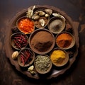A plate of different spices
