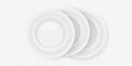 Plate dish 3D white round isolated on transparent background. Vector porcelain soup plate or bowl. Disposable plastic or paper rea Royalty Free Stock Photo