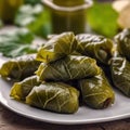 A Plate of dolma, azerÃÂ­, dolmades, dolme, tolma, sarma, warak inab or mahshi stuffed with Rice and Herbs Royalty Free Stock Photo