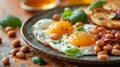 Plate of Eggs, Beans, and Toast on Table Royalty Free Stock Photo