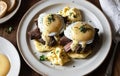 Gourmet Beef Benedict with Poached Eggs and Hollandaise Sauce Royalty Free Stock Photo