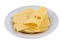 Plate of Emmental Slices on white background