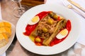 Escalivada - traditional Catalan dish of smoky grilled vegetables with tuna, egg and olives