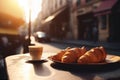 bar table breakfast cup france food drink french paris croissant. Generative AI.