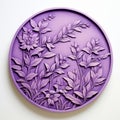 Hyperrealistic Purple Plate With Flowers And Leaves