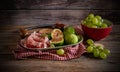 Plate of figs and raw ham, a typical Italian appetizer Royalty Free Stock Photo