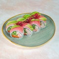 Fresh Sushi Platter on White Table Royalty Free Stock Photo