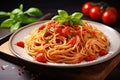 Plate of Spaghetti With Tomato Sauce and Basil Royalty Free Stock Photo