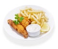 Plate of fish and chips on white background Royalty Free Stock Photo