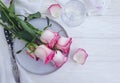 Plate flower rose elegance on wooden background