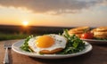 A plate of food featuring a fried egg on top, showcasing a hearty and satisfying meal.