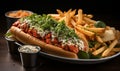 Plate of Food With Hot Dog and French Fries Royalty Free Stock Photo