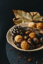 Panellets, and roasted sweet potato and chestnuts Royalty Free Stock Photo