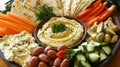 Plate of food with a variety of vegetables and dips Royalty Free Stock Photo