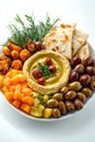 Plate of food with a variety of vegetables and dips Royalty Free Stock Photo