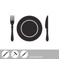 Plate, fork and knife. Cutlery icon. A set of icons