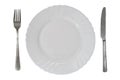 plate with fork and knife empty isolated