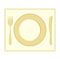 Plate, fork, and knife. Insulated Cutlery on a napkin. Dinnerware. Vector illustration for your design Royalty Free Stock Photo