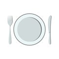 Plate, fork, and knife. Isolated Cutlery on a white background. Dinnerware. Vector illustration for your design Royalty Free Stock Photo