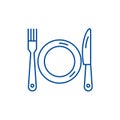 Plate, fork and knife line icon concept. Plate, fork and knife flat vector symbol, sign, outline illustration.