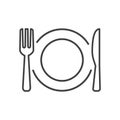 Plate, fork and knife line icons - 