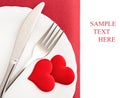 Plate, fork, knife and red hearts