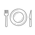 Plate with fork and knife vector line icon. Royalty Free Stock Photo