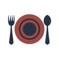 Plate, fork and knife on white background. Vector illustration in trendy flat style. EPS 10. Royalty Free Stock Photo