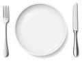 Plate with fork and knife white isolated vector