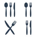 Plate fork spoon and knife icons on white background. Royalty Free Stock Photo