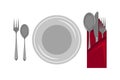 Plate with fork, spoon serving table accessories Royalty Free Stock Photo