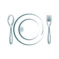 plate with fork and spoon. Vector illustration decorative design Royalty Free Stock Photo