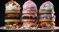 A plate with four different ice cream sundaes, AI