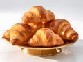 A plate of French croissants, buttery and flaky pastries. Generative AI