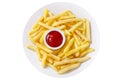 plate of french fries with ketchup isolated on white background Royalty Free Stock Photo