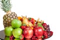 Plate of fresh apples, peach, grapes, strawberries