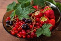 Plate with fresh berries (strawberries and currants). Royalty Free Stock Photo