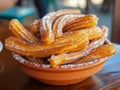Plate of Fresh Churros with Sugar Topping