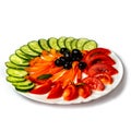 Plate with fresh fruit and vegetable salad isolated on white background Royalty Free Stock Photo