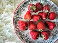 A plate of fresh and juicy strawberries. Royalty Free Stock Photo