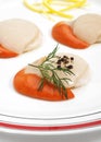 Plate with Fresh Scallops and Dill, pecten maximus Royalty Free Stock Photo