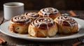 Delicious Cinnamon Rolls with Cream Cheese Icing on a Rustic Wooden Table Royalty Free Stock Photo