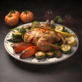 A plate of freshly grilled chicken with a side of roasted two generative AI