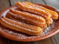 Plate of Freshly Made Churros with Sugar Coating