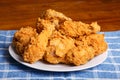 Plate of Fried Chicken on Blue Plaid Towel