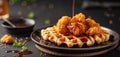 A plate of fried chicken with syrup drizzled on top by AI generated image Royalty Free Stock Photo