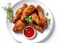 Plate of fried chicken wings with sauce. Generative AI Royalty Free Stock Photo