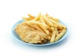 Plate of fried fish and chips isolated on white background Royalty Free Stock Photo