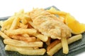 Plate of fried fish and chips isolated on white background Royalty Free Stock Photo